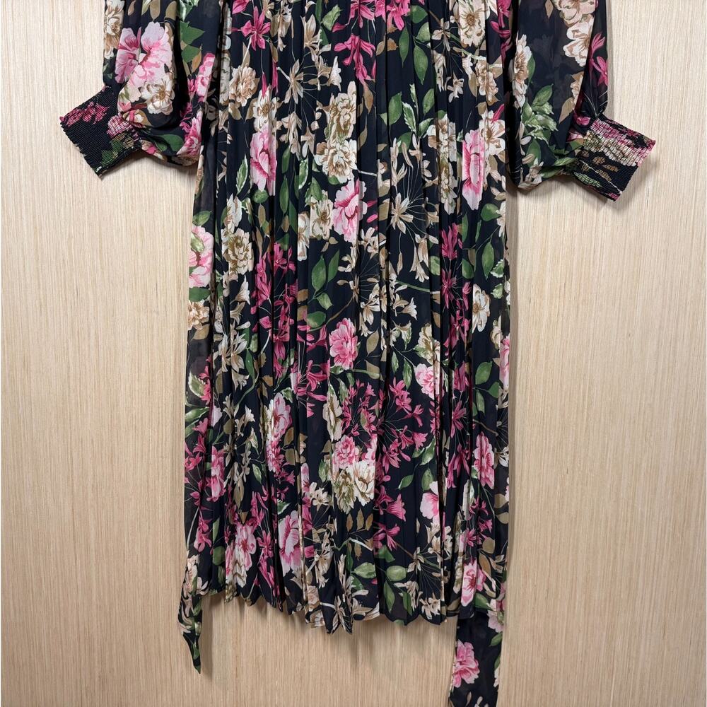 NEW Baltic Born Laurie Black Floral Midi Dress Womens 1X Pleated Lined Romantic - Picture 7 of 12
